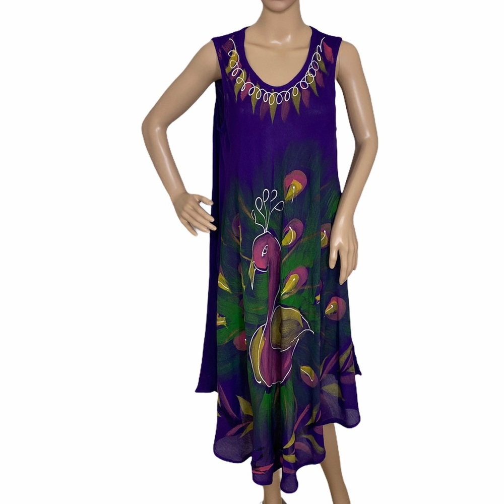 😳SALE😳 MM Collection Women’s Dress Violet Print Rayon 845711012122-v - Picture 4 of 7